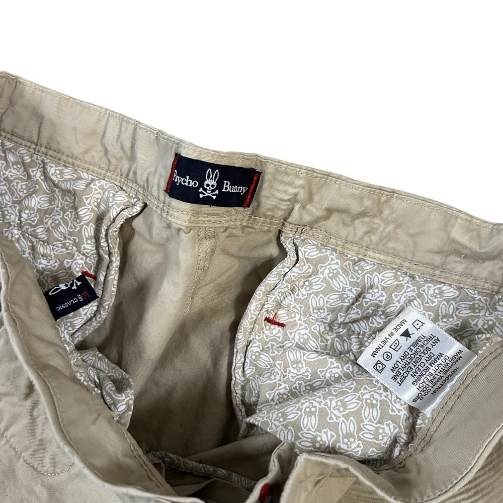 Psycho Bunny Shorts Mens 36 Beige Classic Chino Casual Stretch Summer Golf Logo - Picture 2 of 9